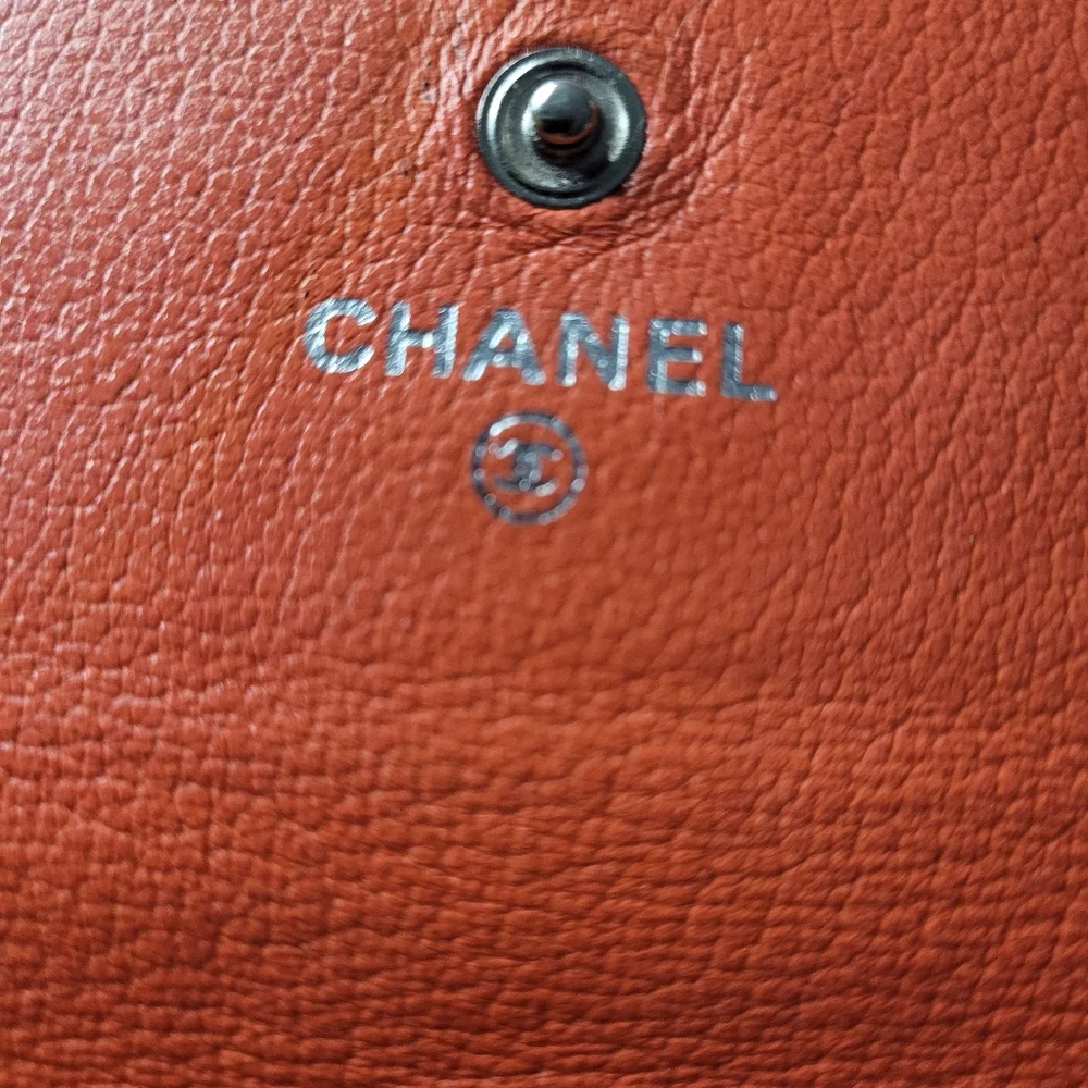 Chanel Lambskin Camelia Flower Long Orange Wallet